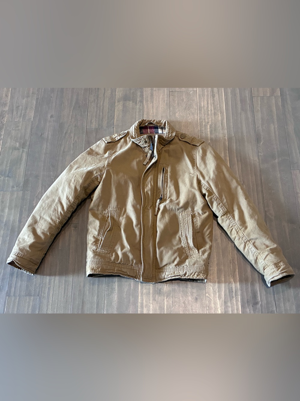 American Eagle Outfitters Mens S Brown Cotton Canvas Field Jacket Plaid Lined